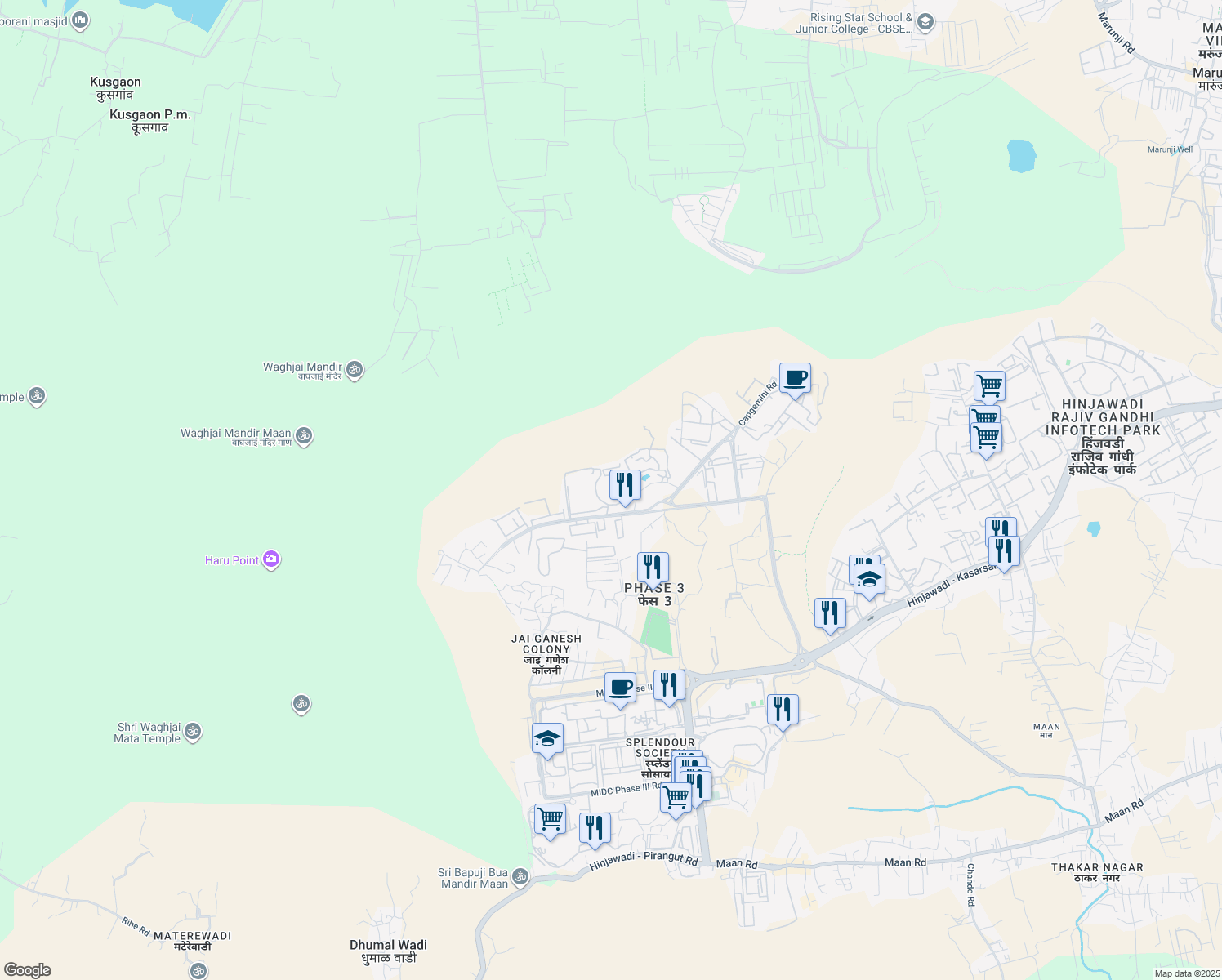 map of restaurants, bars, coffee shops, grocery stores, and more near Plot No. 18 MIDC Phase III Main Road in Pune