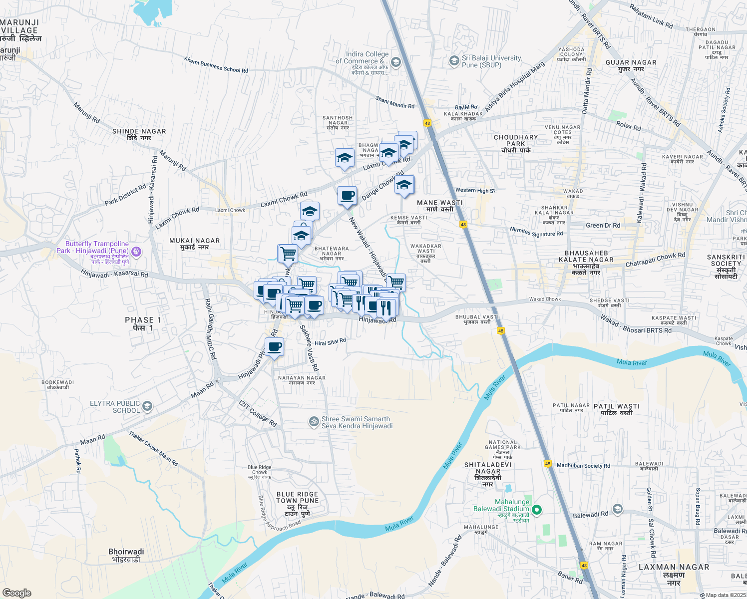 map of restaurants, bars, coffee shops, grocery stores, and more near in Pune