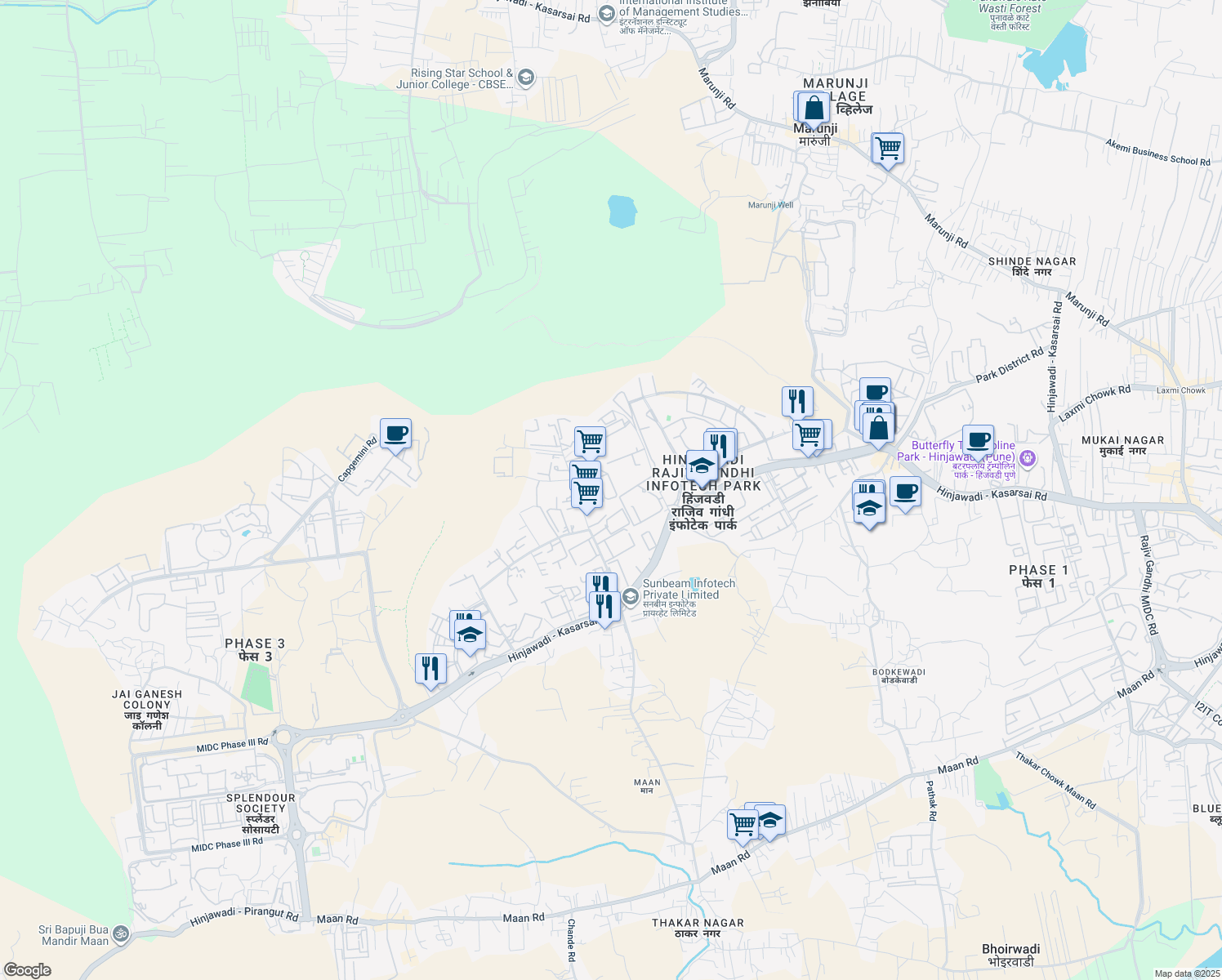 map of restaurants, bars, coffee shops, grocery stores, and more near 23 Hinjawadi Phase 2 Road in Pimpri-Chinchwad