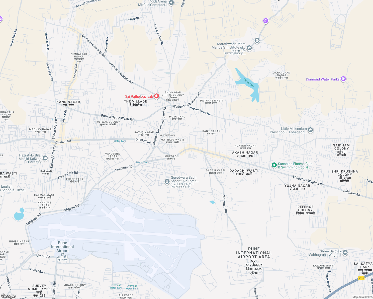 map of restaurants, bars, coffee shops, grocery stores, and more near 63 Lohgaon - Wagholi Road in Pune