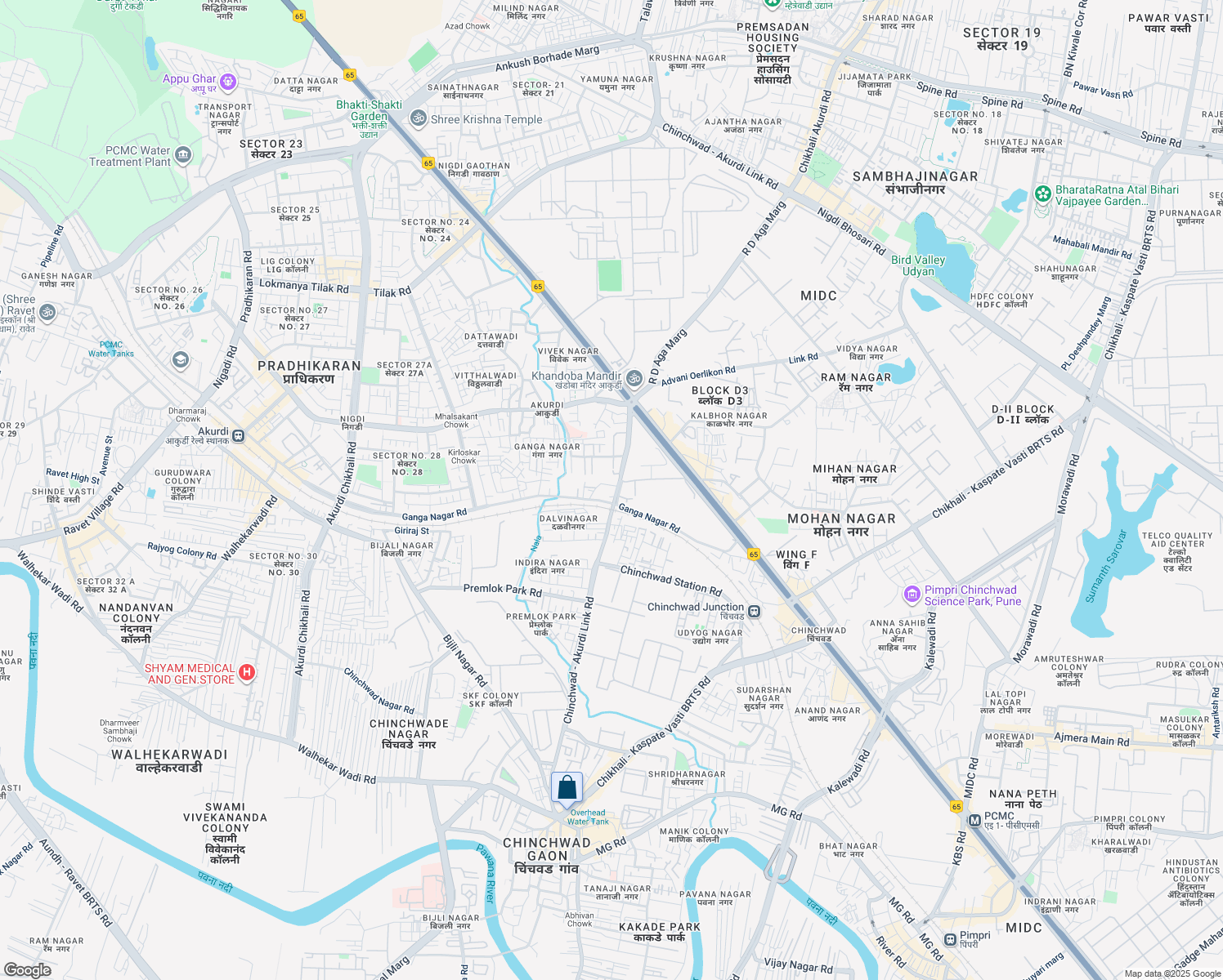 map of restaurants, bars, coffee shops, grocery stores, and more near Ganga Nagar Road in Pimpri-Chinchwad