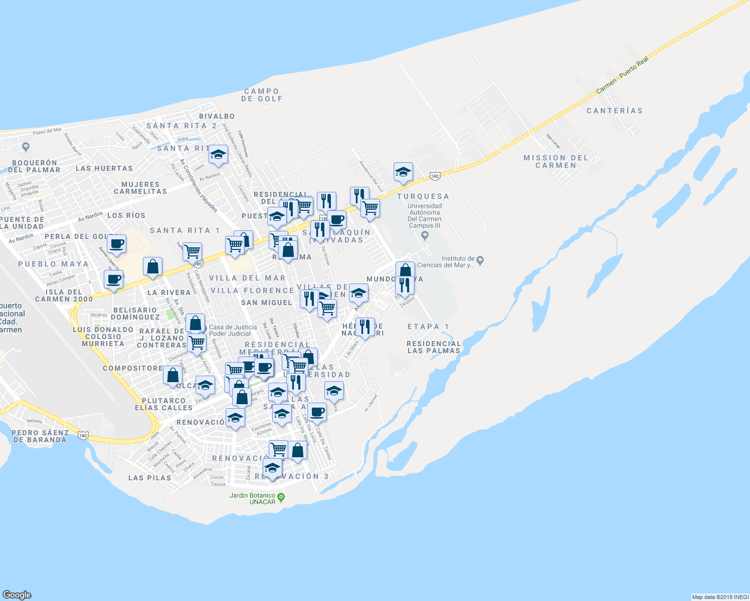 map of restaurants, bars, coffee shops, grocery stores, and more near 95 Heroes de Nacozari in Ciudad del Carmen