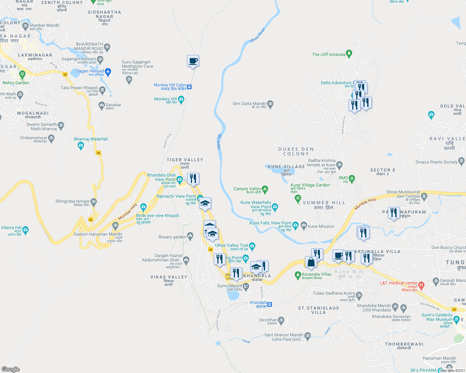 map of restaurants, bars, coffee shops, grocery stores, and more near in Pune Division