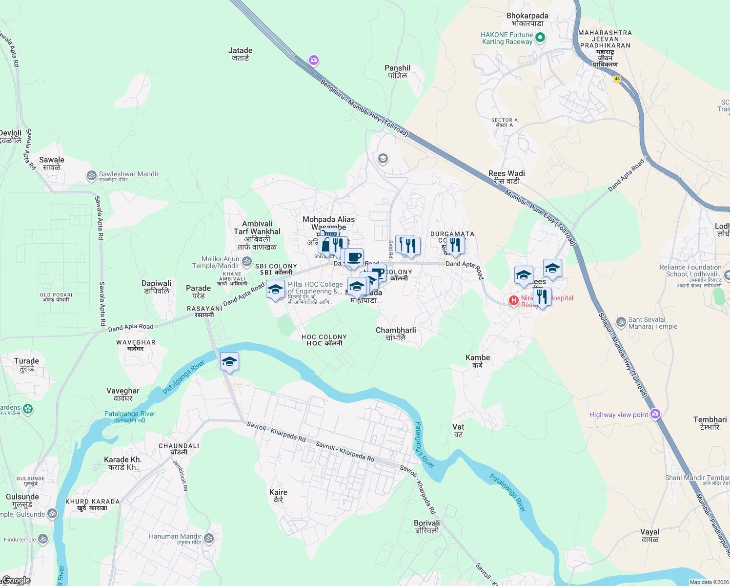 map of restaurants, bars, coffee shops, grocery stores, and more near Janta Vidayalaya Mohopada in Rasayani