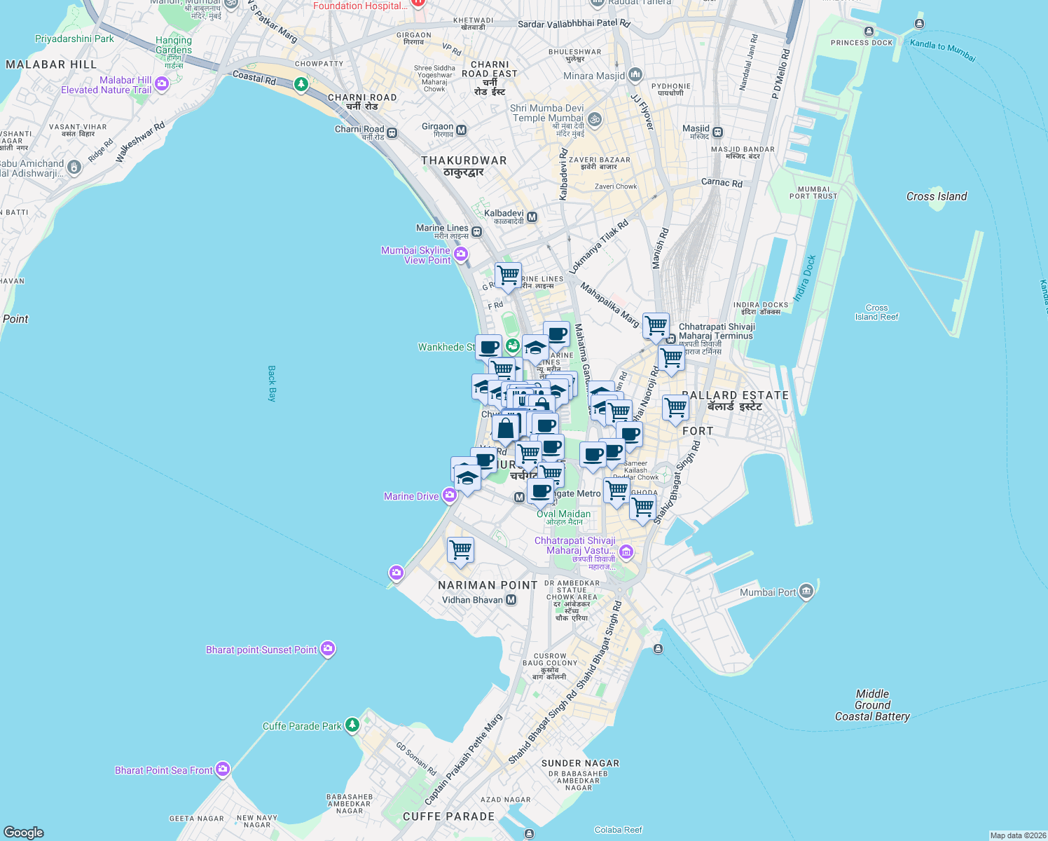 map of restaurants, bars, coffee shops, grocery stores, and more near in Mumbai