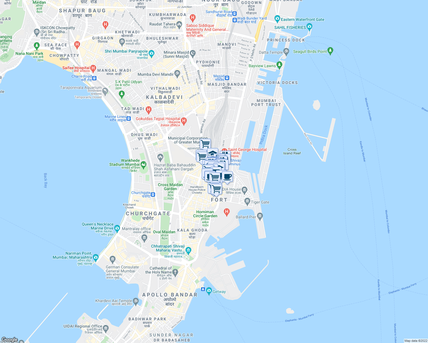 map of restaurants, bars, coffee shops, grocery stores, and more near in Mumbai