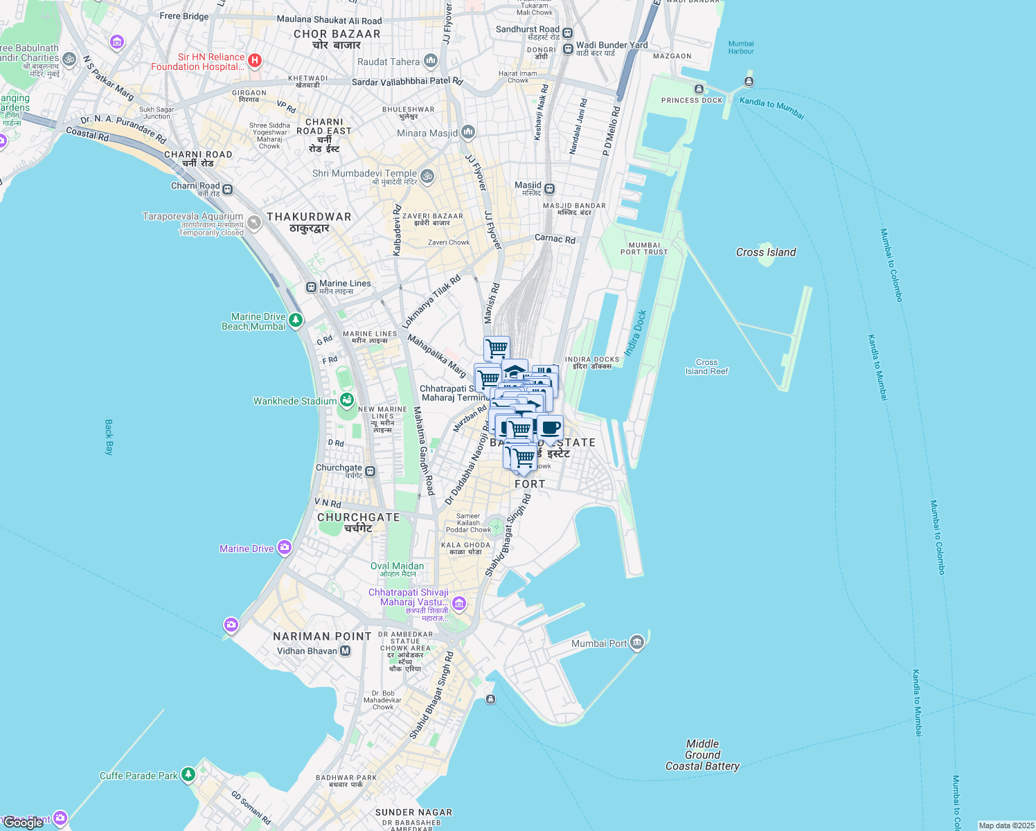 map of restaurants, bars, coffee shops, grocery stores, and more near in Mumbai