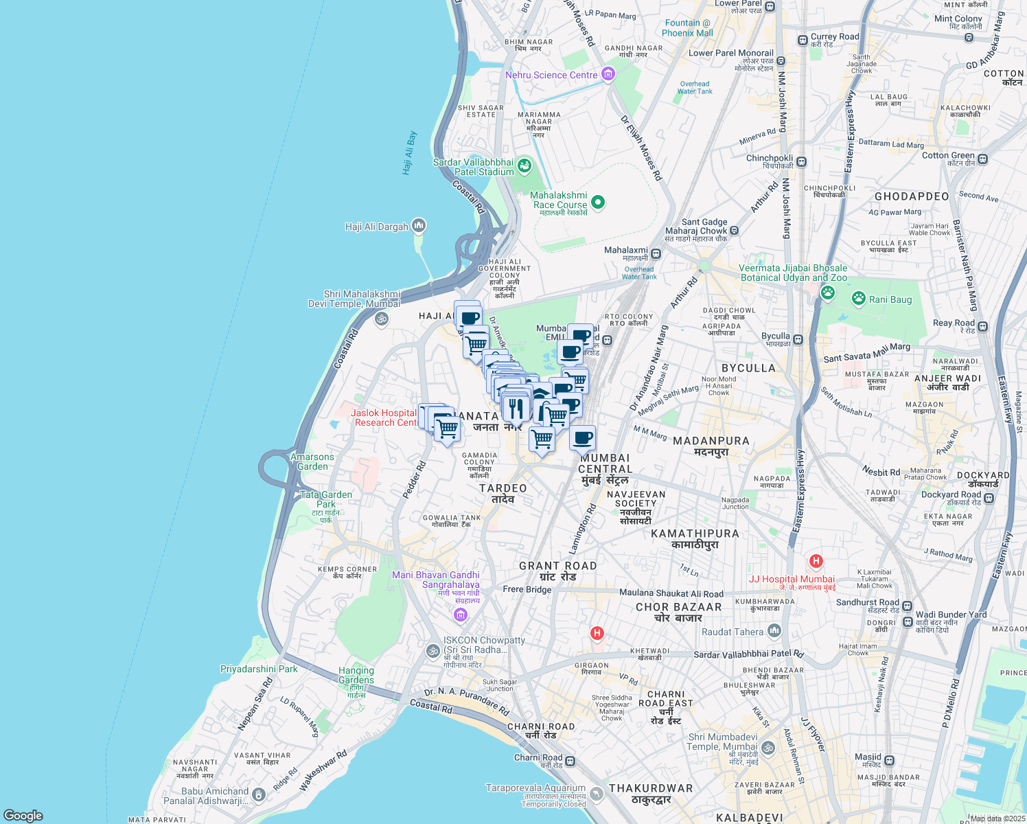 map of restaurants, bars, coffee shops, grocery stores, and more near in Mumbai