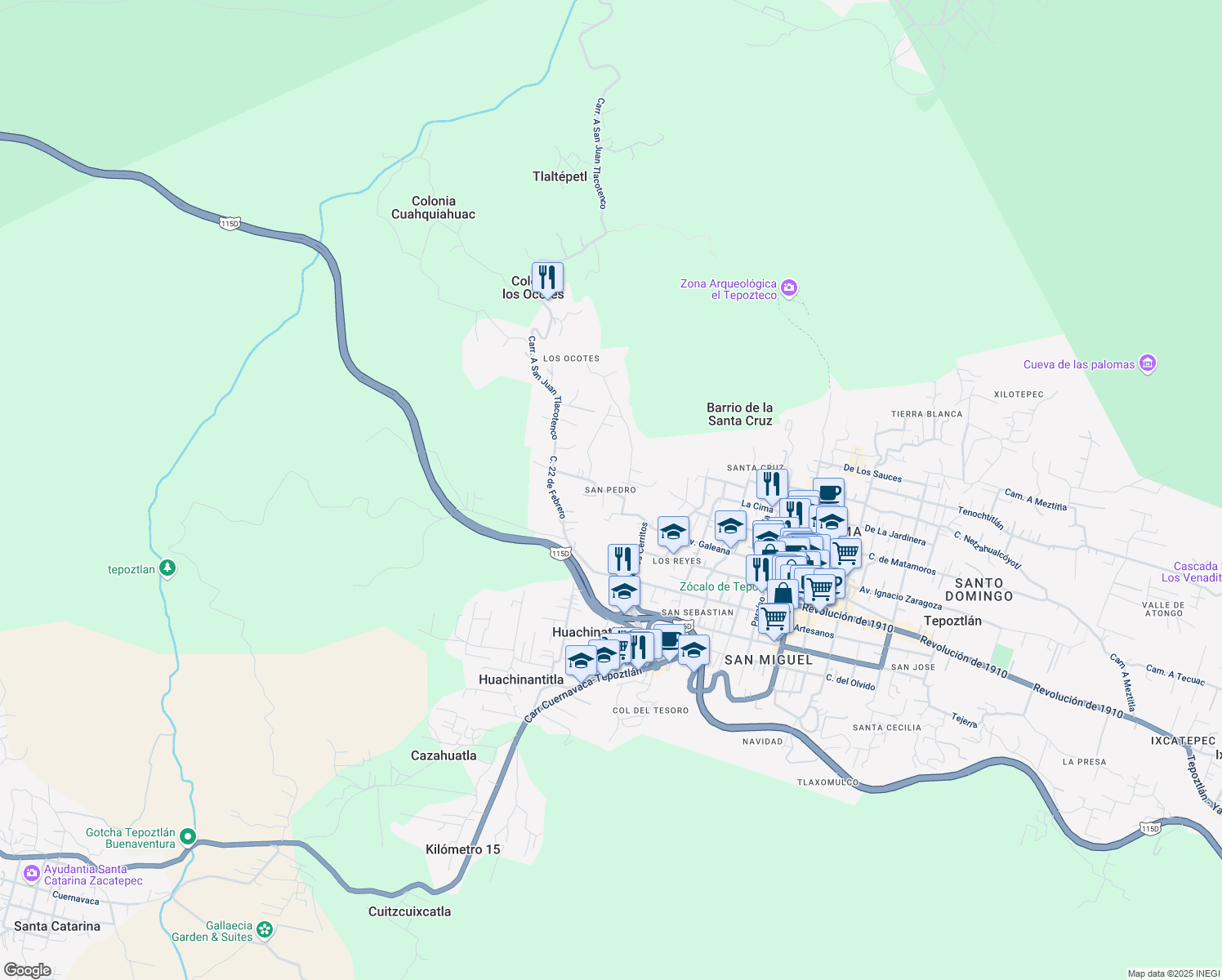 map of restaurants, bars, coffee shops, grocery stores, and more near in Tepoztlán