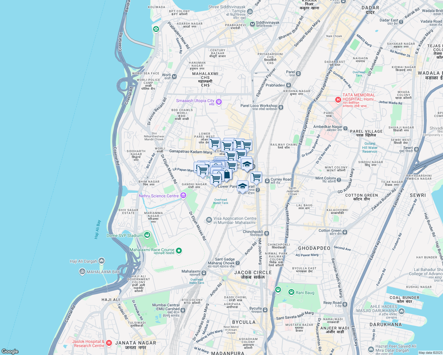 map of restaurants, bars, coffee shops, grocery stores, and more near in Mumbai