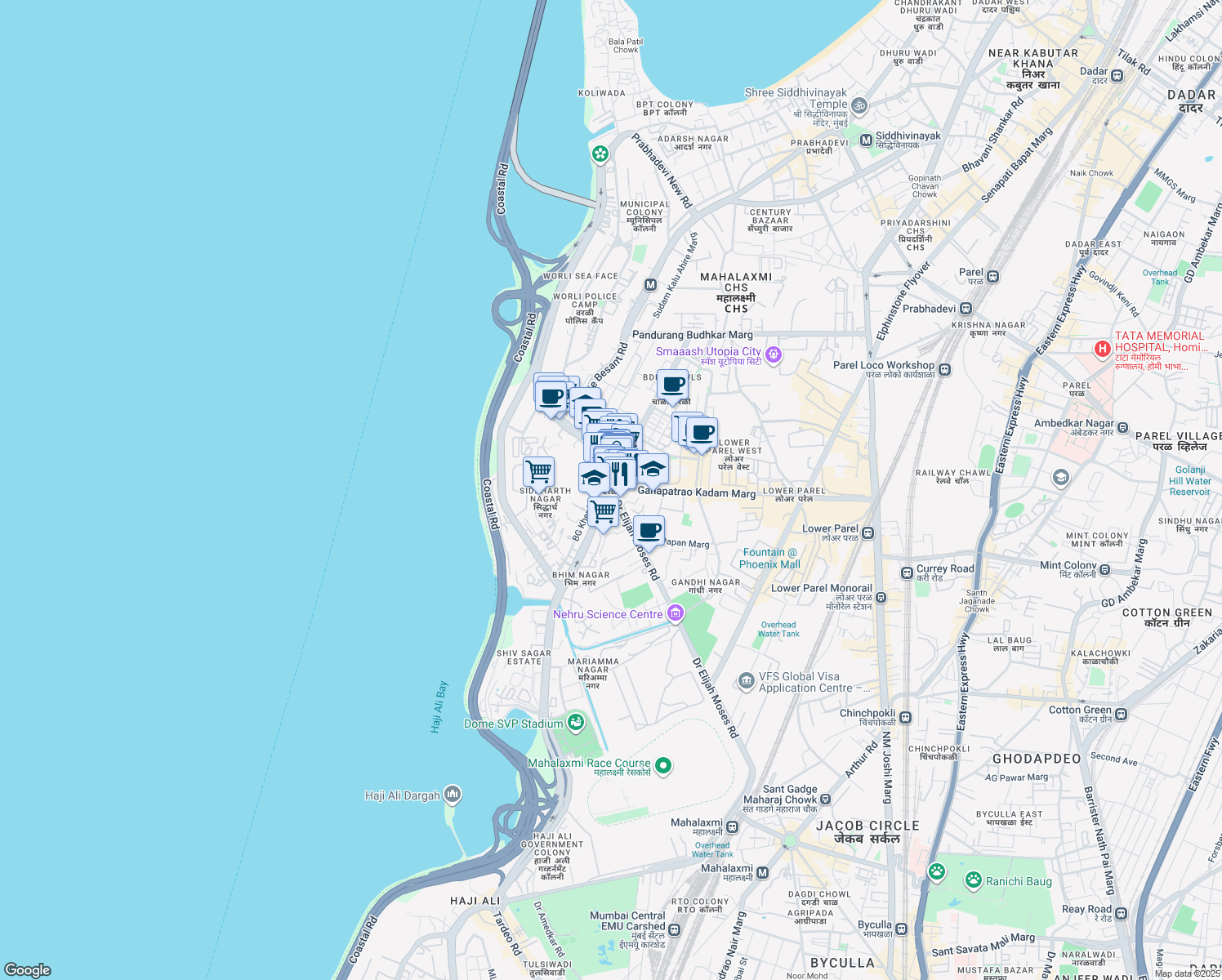 map of restaurants, bars, coffee shops, grocery stores, and more near in Mumbai