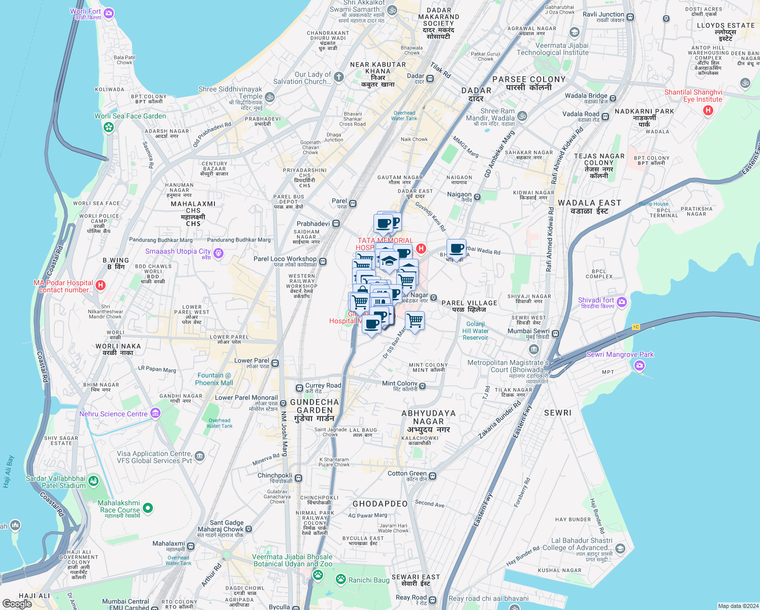 map of restaurants, bars, coffee shops, grocery stores, and more near in Mumbai