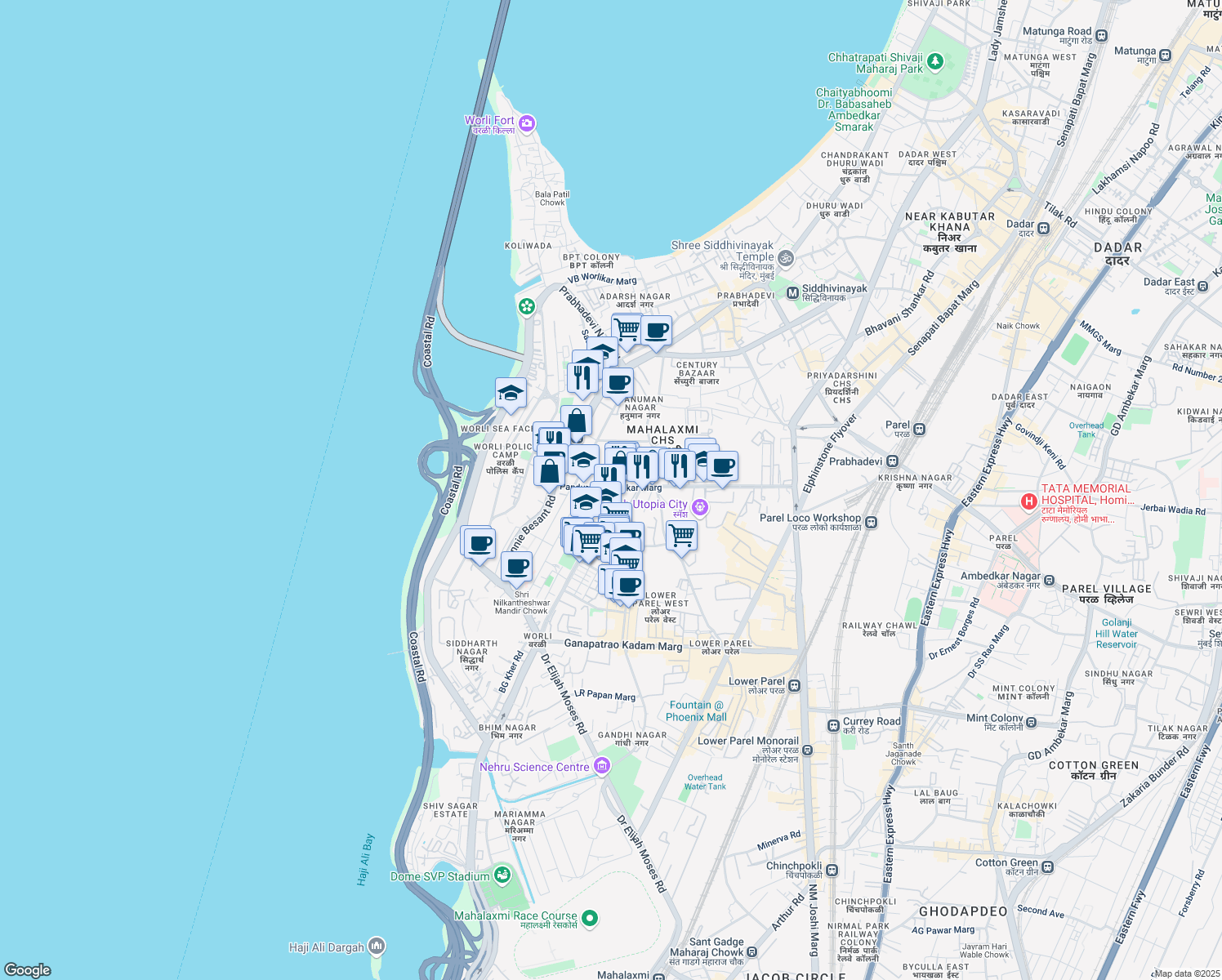 map of restaurants, bars, coffee shops, grocery stores, and more near in Mumbai