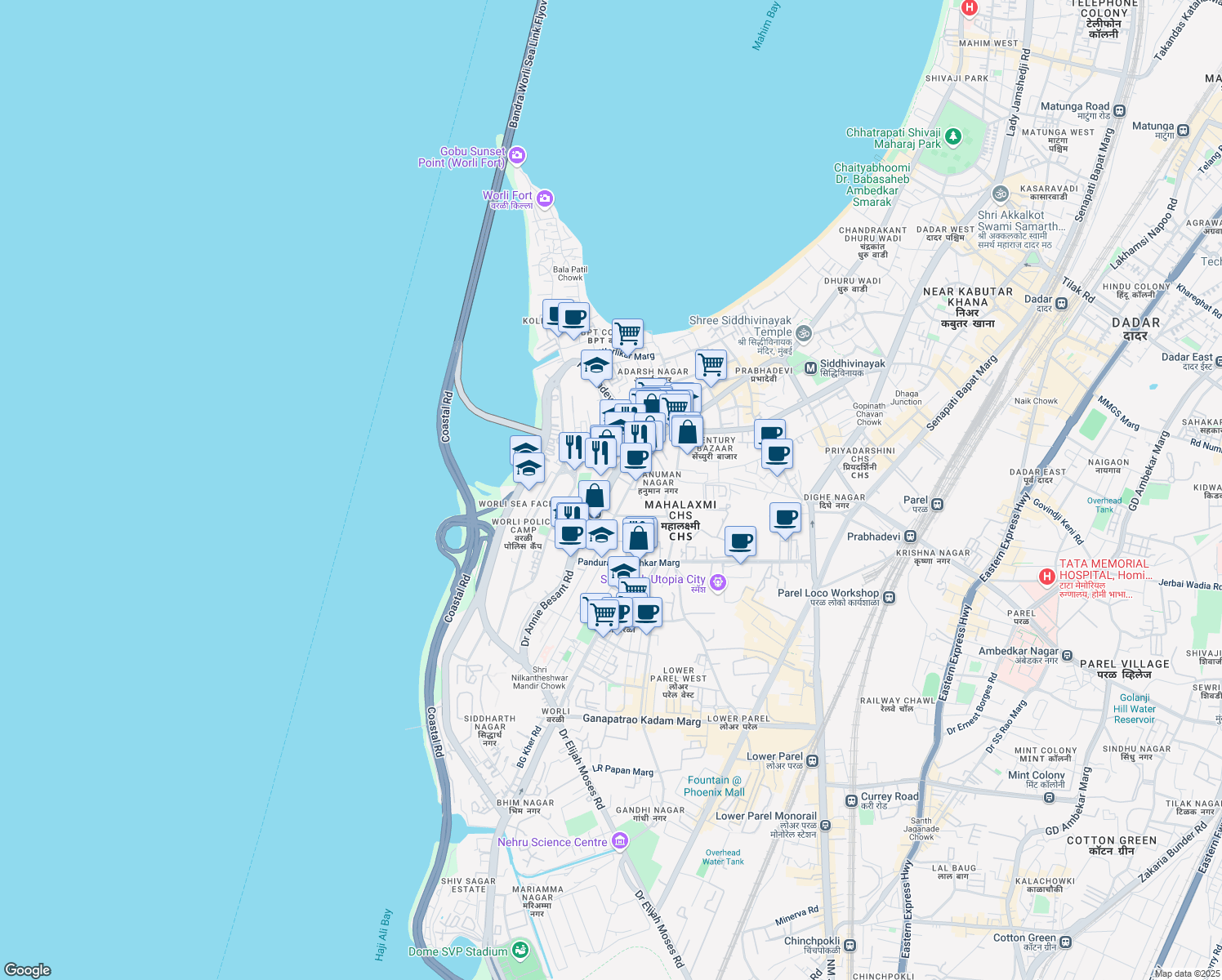 map of restaurants, bars, coffee shops, grocery stores, and more near in 3rd floor, Nirlon House, opp. Sashmira College, Dr. Annie Besant Road, Worli