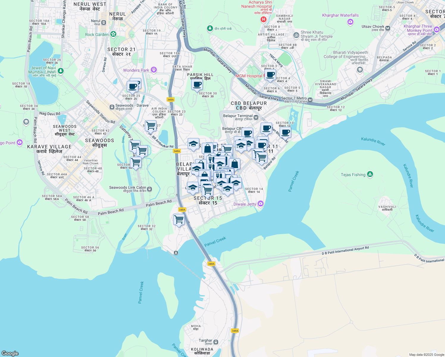 map of restaurants, bars, coffee shops, grocery stores, and more near Laxman Gana Mukadam Marg in Navi Mumbai