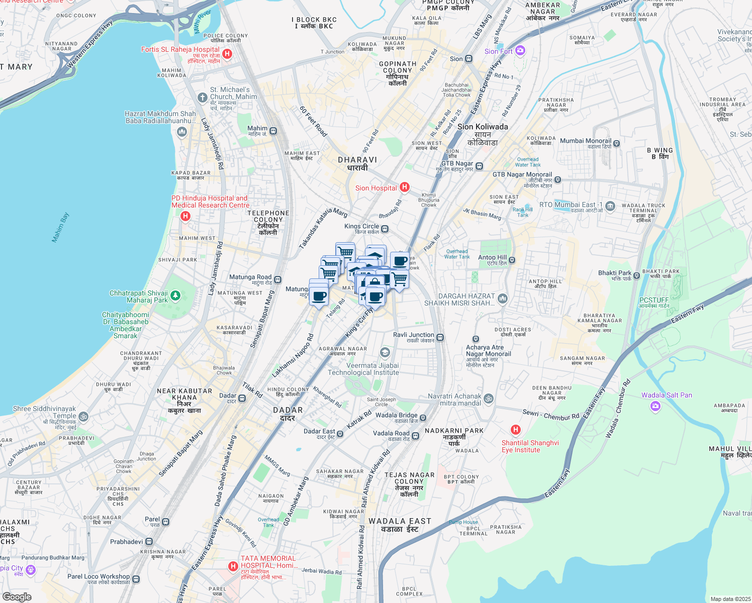 map of restaurants, bars, coffee shops, grocery stores, and more near in Mumbai