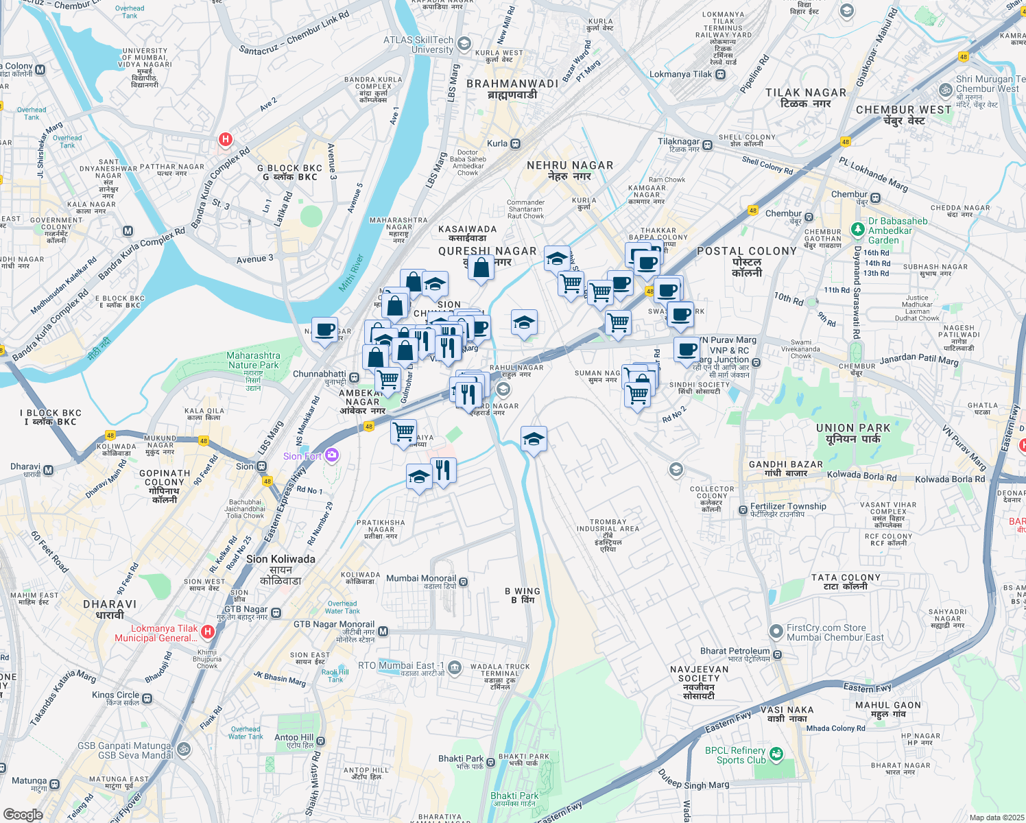map of restaurants, bars, coffee shops, grocery stores, and more near in Mumbai
