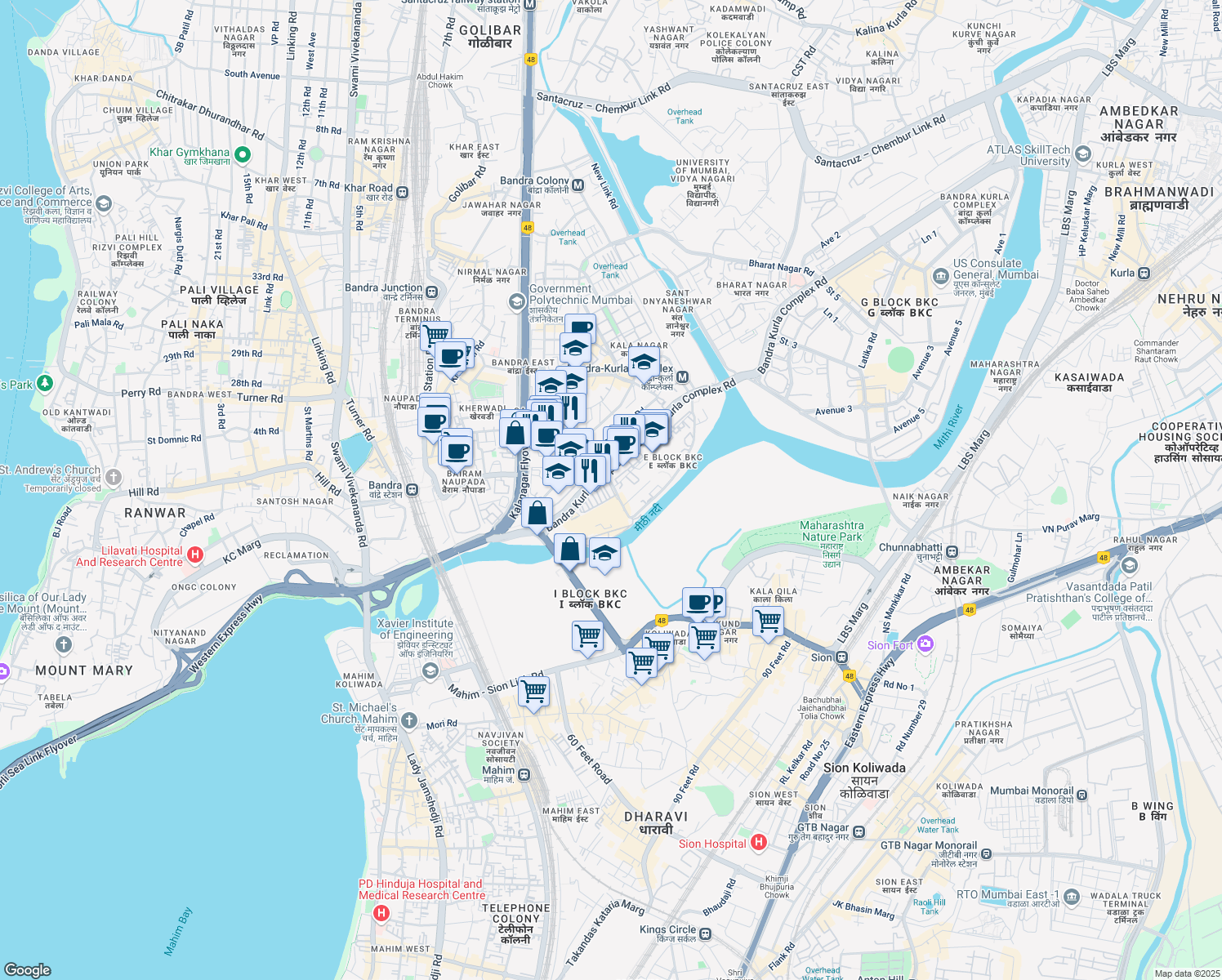 map of restaurants, bars, coffee shops, grocery stores, and more near in Mumbai