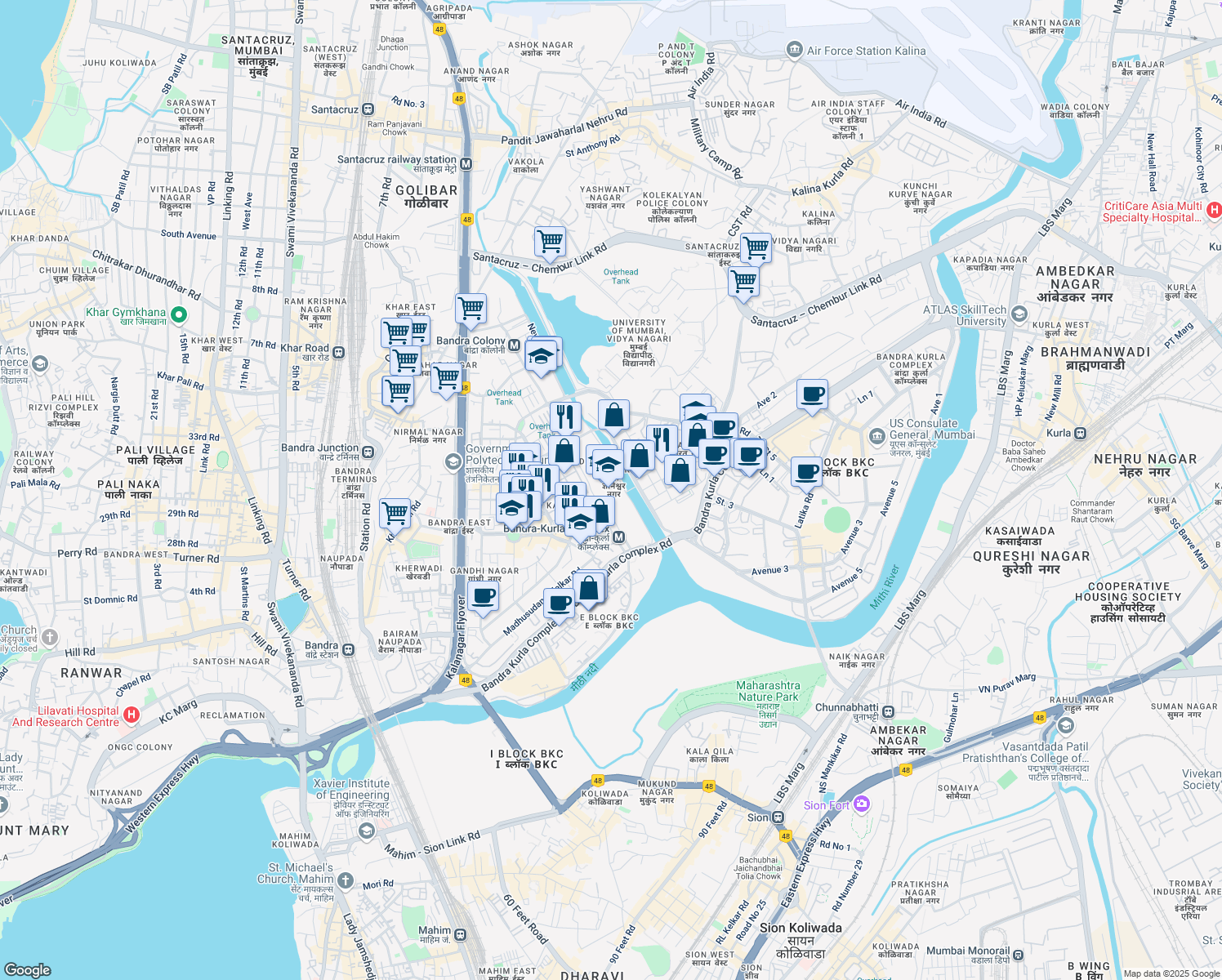 map of restaurants, bars, coffee shops, grocery stores, and more near in Mumbai