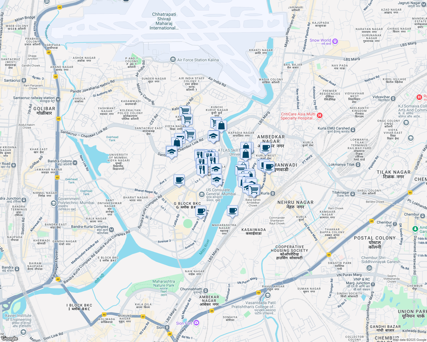 map of restaurants, bars, coffee shops, grocery stores, and more near in Mumbai