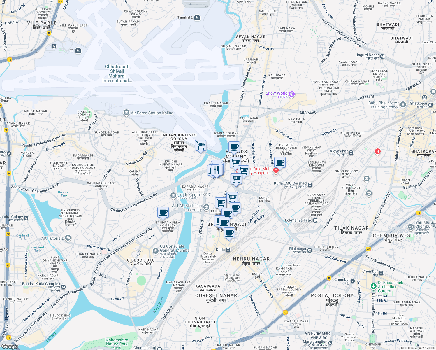 map of restaurants, bars, coffee shops, grocery stores, and more near in Mumbai