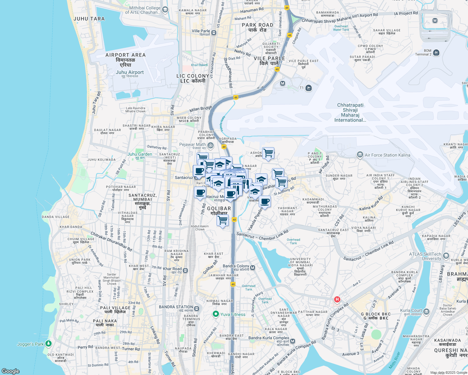 map of restaurants, bars, coffee shops, grocery stores, and more near in Mumbai