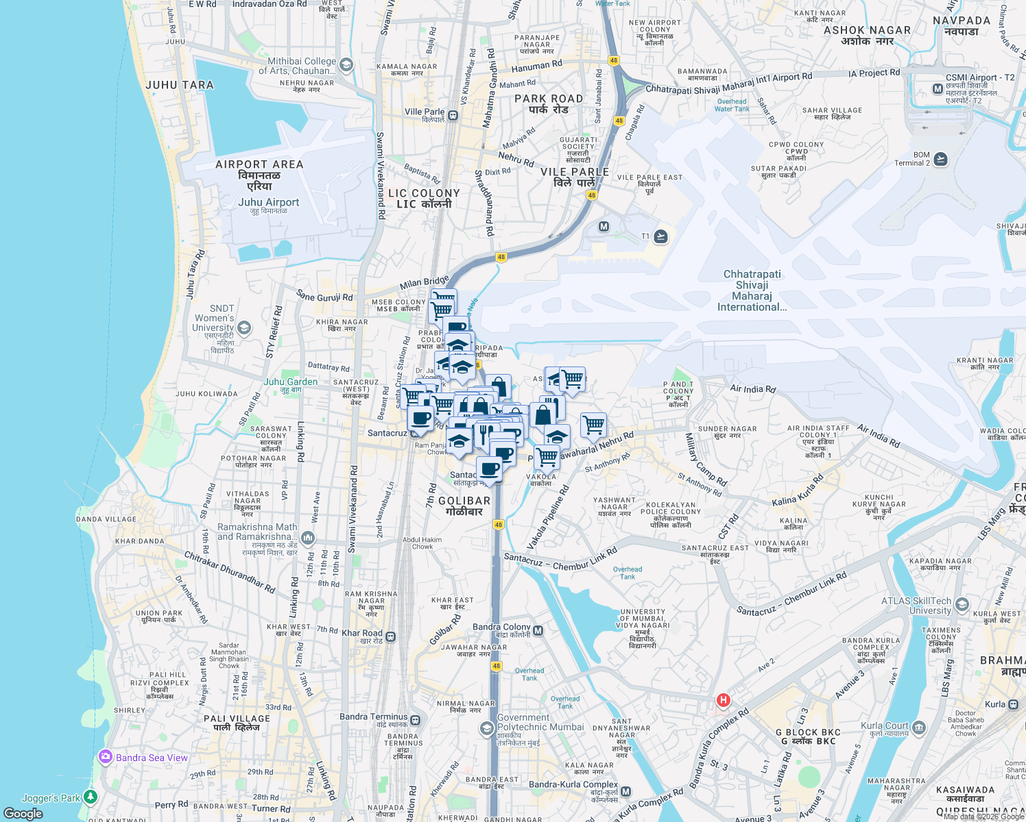 map of restaurants, bars, coffee shops, grocery stores, and more near in Mumbai