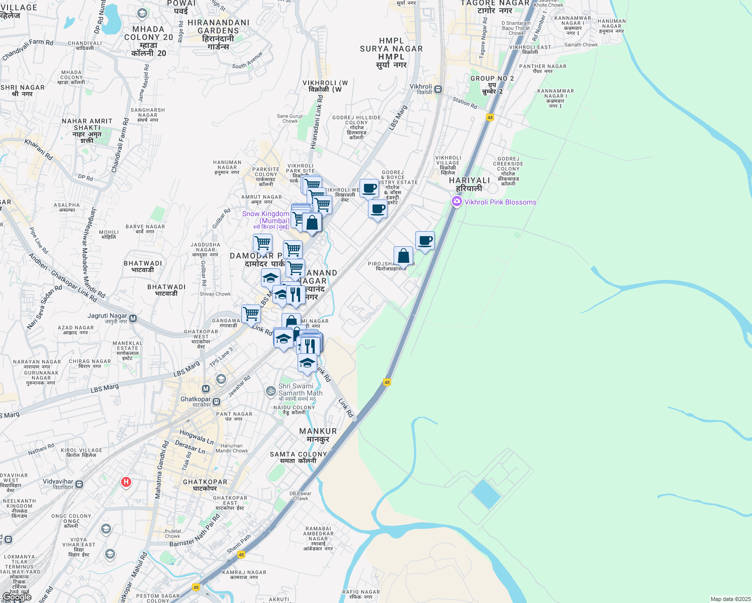 map of restaurants, bars, coffee shops, grocery stores, and more near in Mumbai