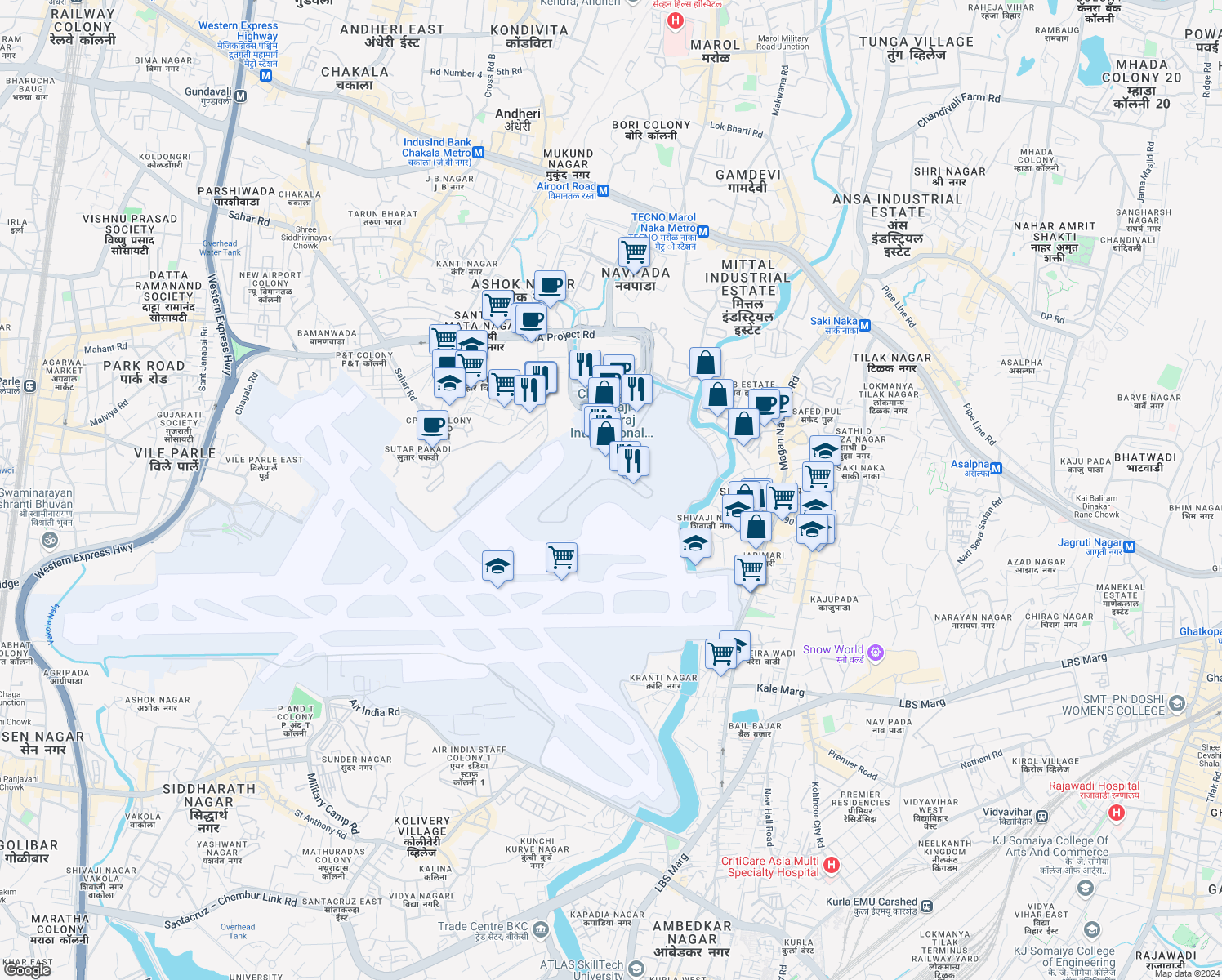 map of restaurants, bars, coffee shops, grocery stores, and more near in Mumbai