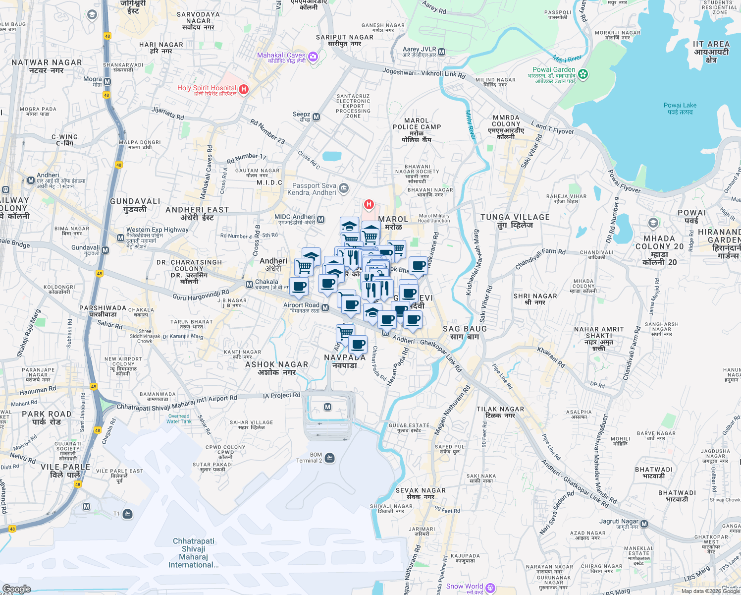 map of restaurants, bars, coffee shops, grocery stores, and more near in Mumbai