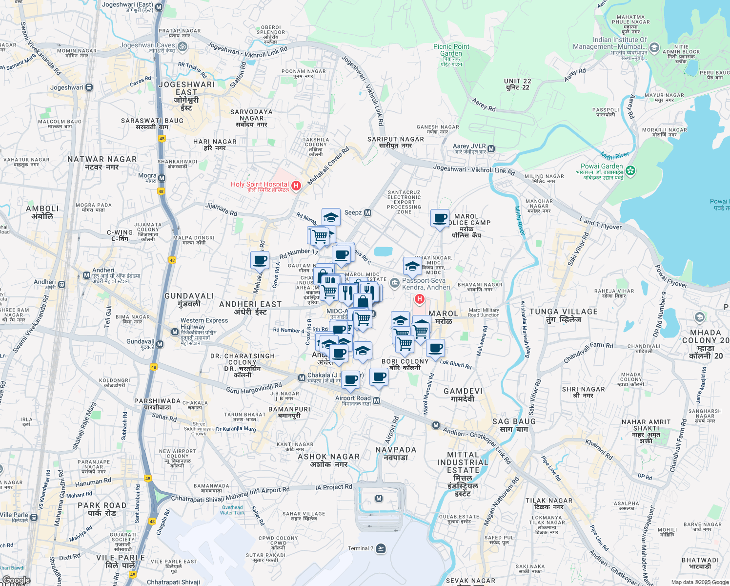 map of restaurants, bars, coffee shops, grocery stores, and more near 84 Road Number 15 in Mumbai