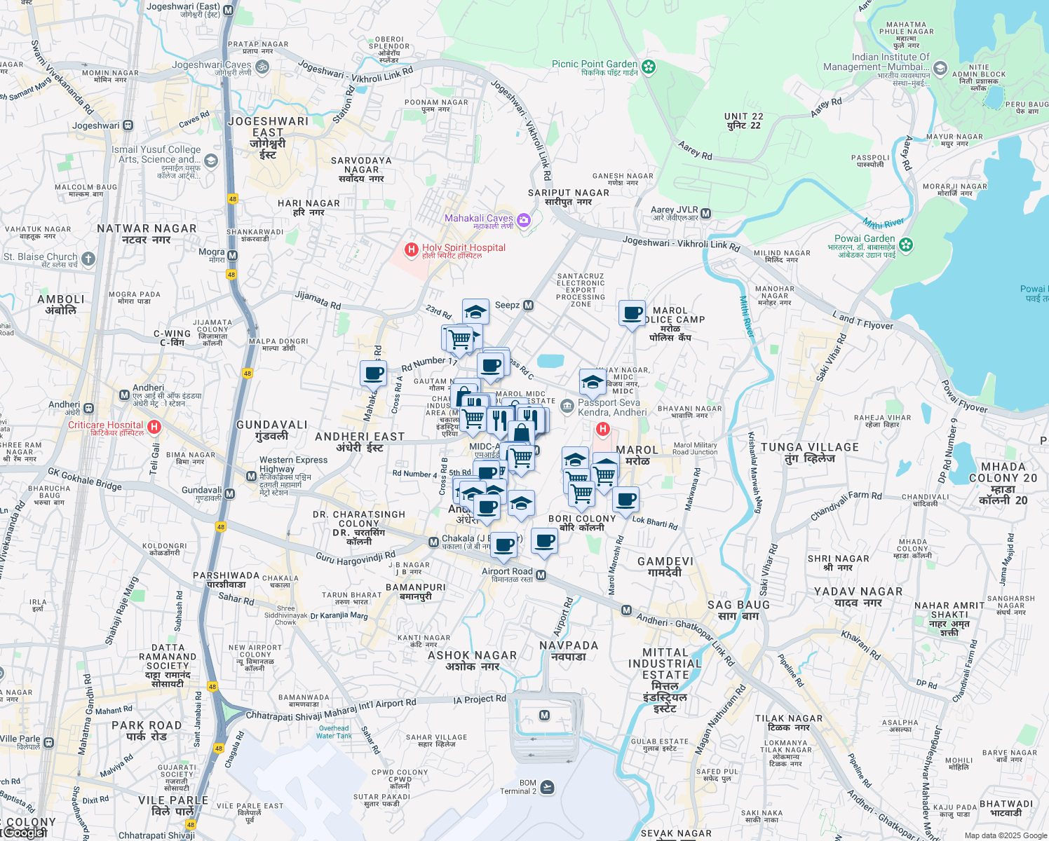 map of restaurants, bars, coffee shops, grocery stores, and more near 84 Road Number 15 in Mumbai