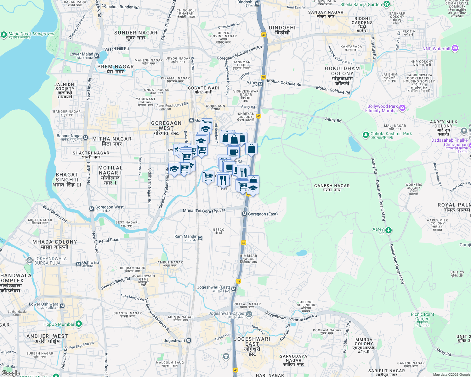 map of restaurants, bars, coffee shops, grocery stores, and more near in Mumbai