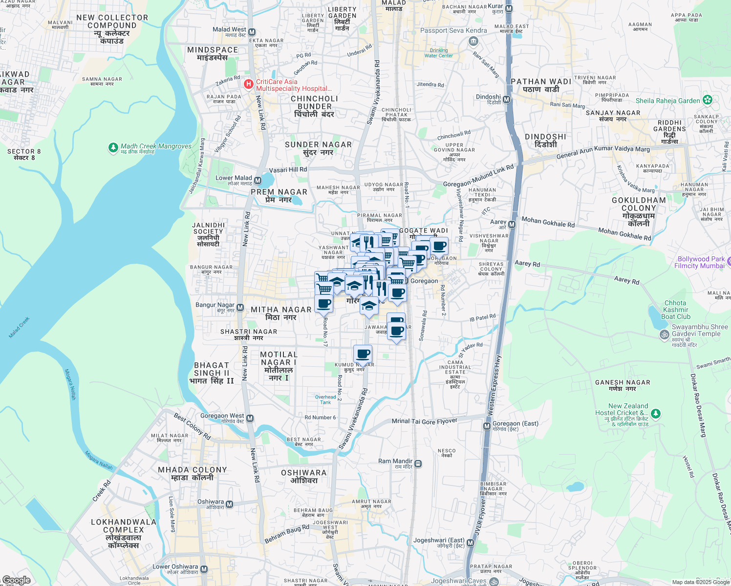 map of restaurants, bars, coffee shops, grocery stores, and more near in Mumbai