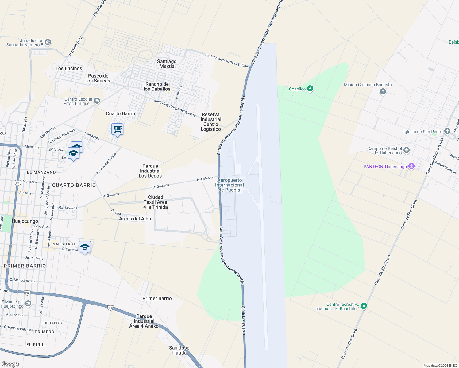map of restaurants, bars, coffee shops, grocery stores, and more near Km 91.5 Carretera Federal México-Puebla in Huejotzingo