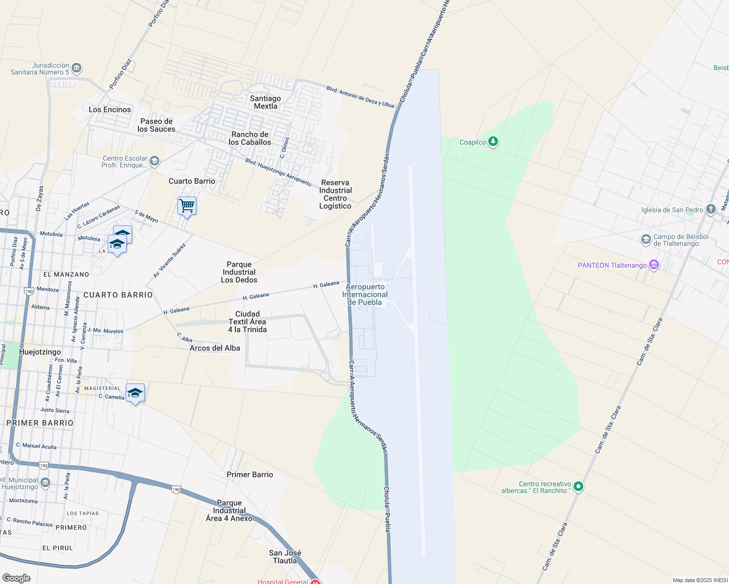 map of restaurants, bars, coffee shops, grocery stores, and more near Km 91.5 Carretera Federal México-Puebla in Huejotzingo