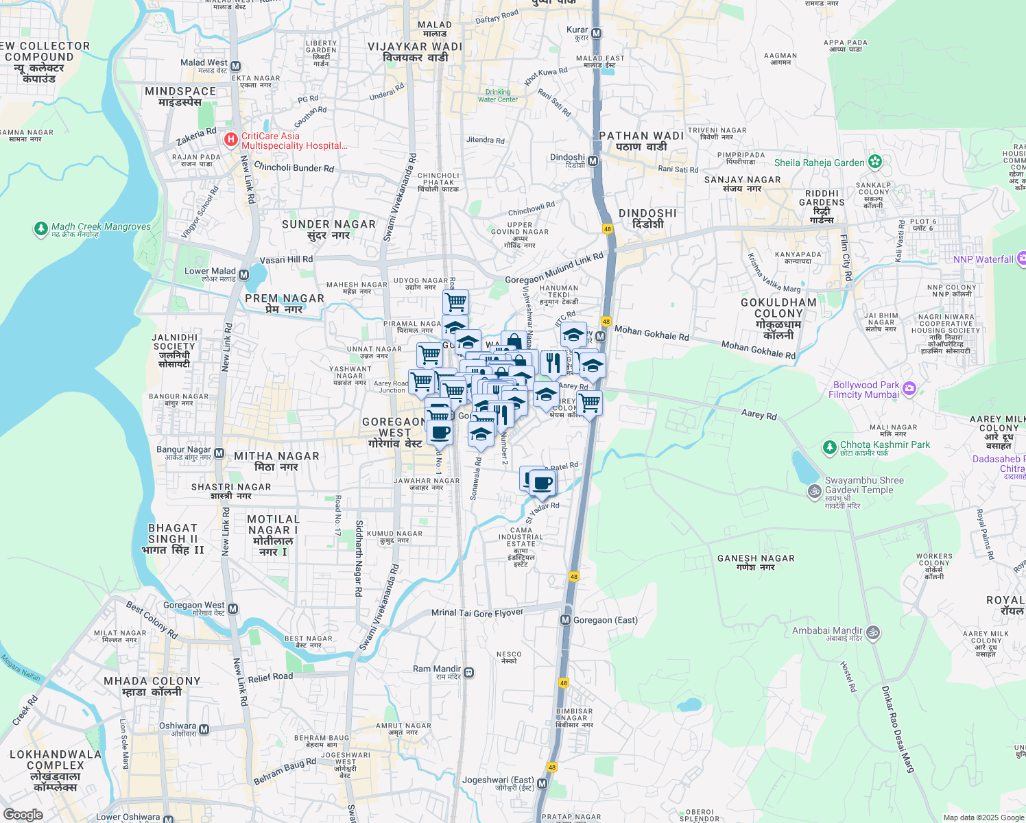 map of restaurants, bars, coffee shops, grocery stores, and more near in Mumbai