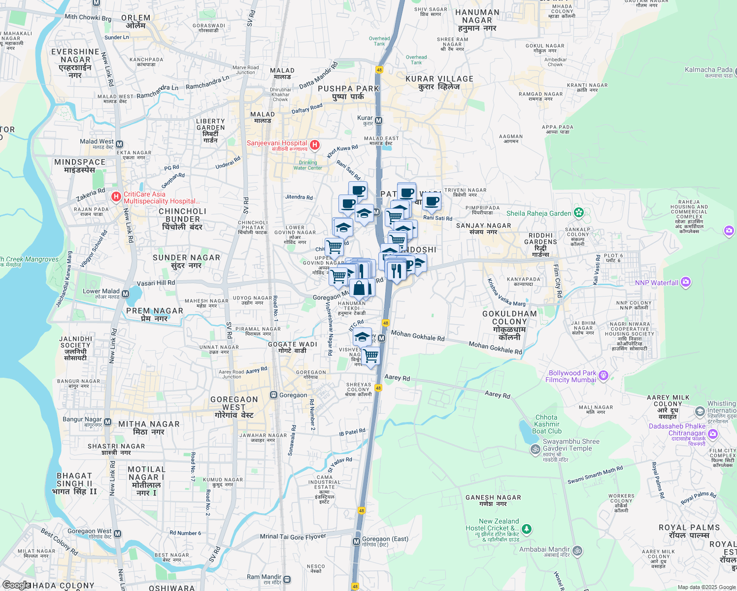 map of restaurants, bars, coffee shops, grocery stores, and more near in Mumbai