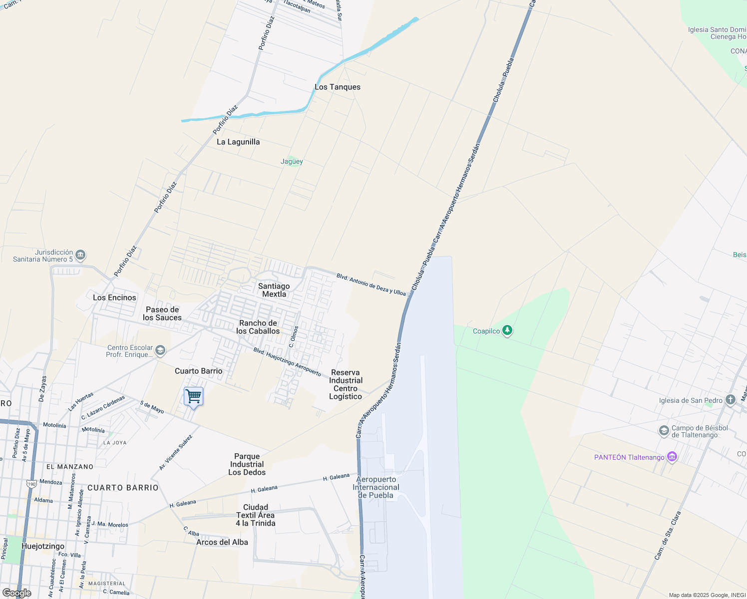 map of restaurants, bars, coffee shops, grocery stores, and more near 103 Boulevard Antonio de Deza y Ulloa in Huejotzingo