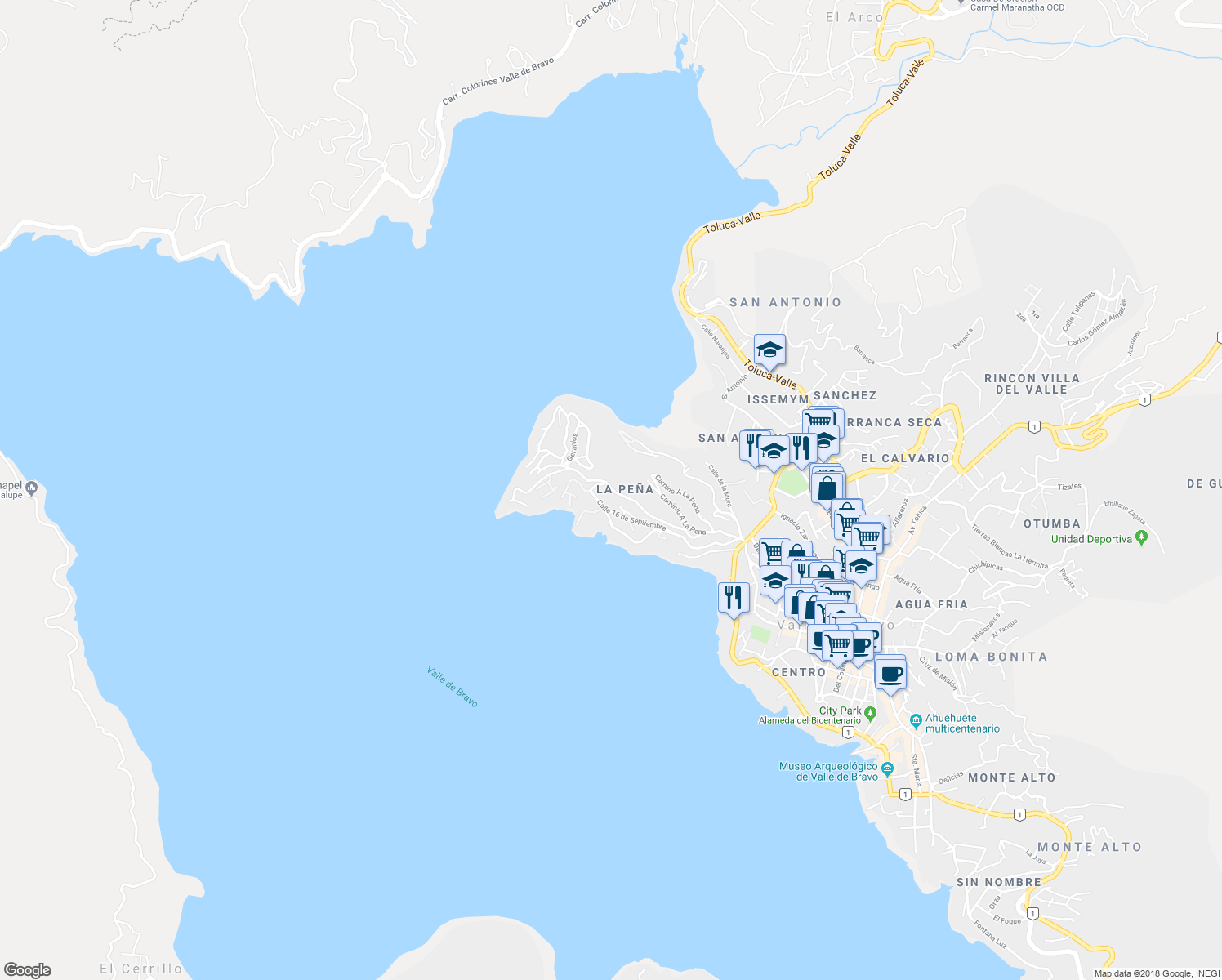 map of restaurants, bars, coffee shops, grocery stores, and more near 147 Calle Del Bosque in La Peña
