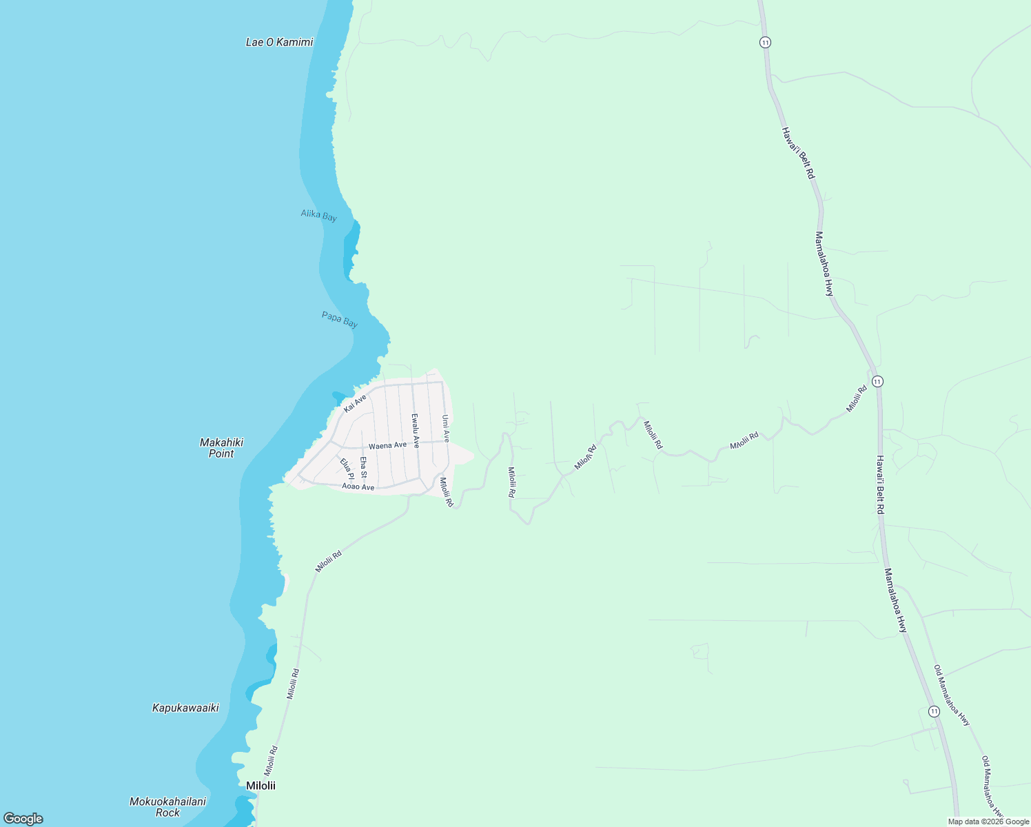 map of restaurants, bars, coffee shops, grocery stores, and more near Puhala Avenue in Hawaii County