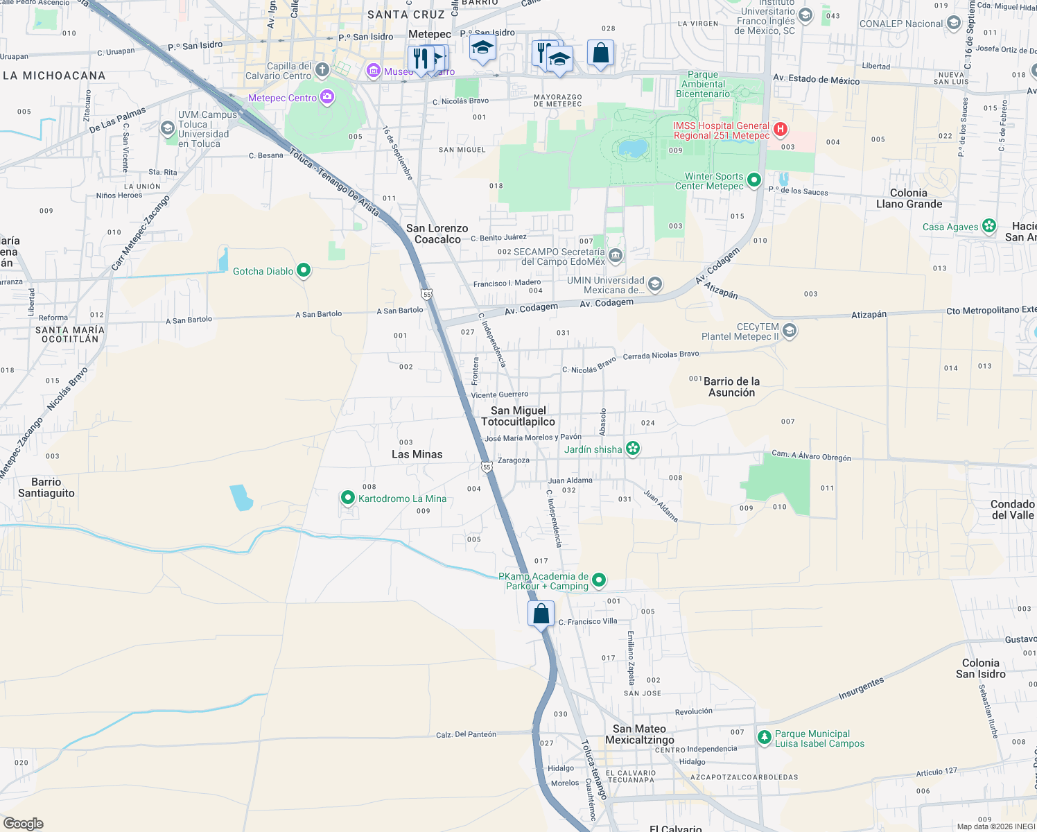 map of restaurants, bars, coffee shops, grocery stores, and more near in San Miguel Totocuitlapilco