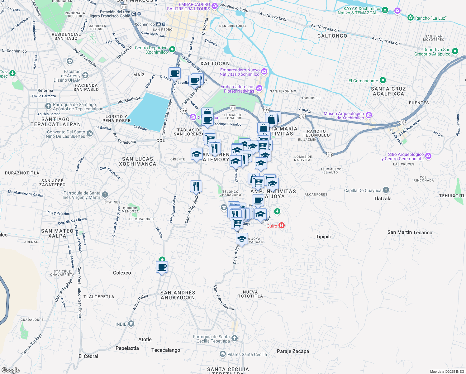 map of restaurants, bars, coffee shops, grocery stores, and more near 24 Pedregal in Ciudad de México