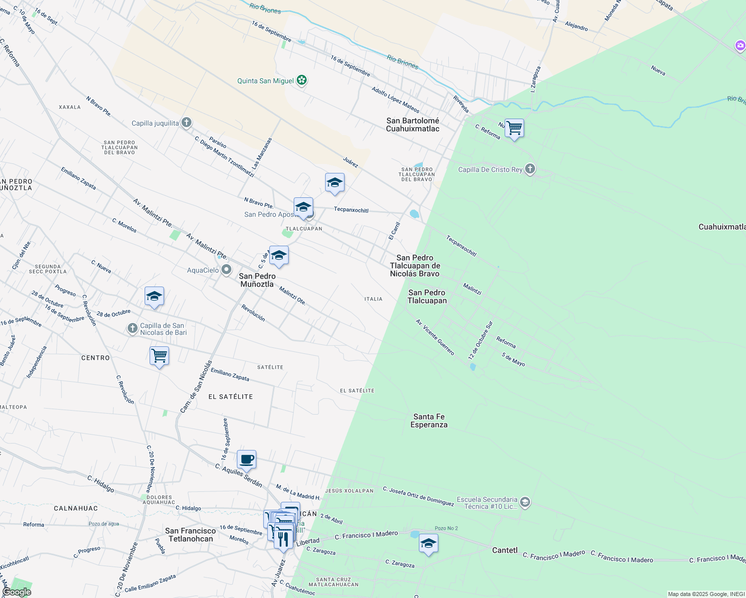 map of restaurants, bars, coffee shops, grocery stores, and more near in San Pedro Tlalcuapan de Nicolás Bravo