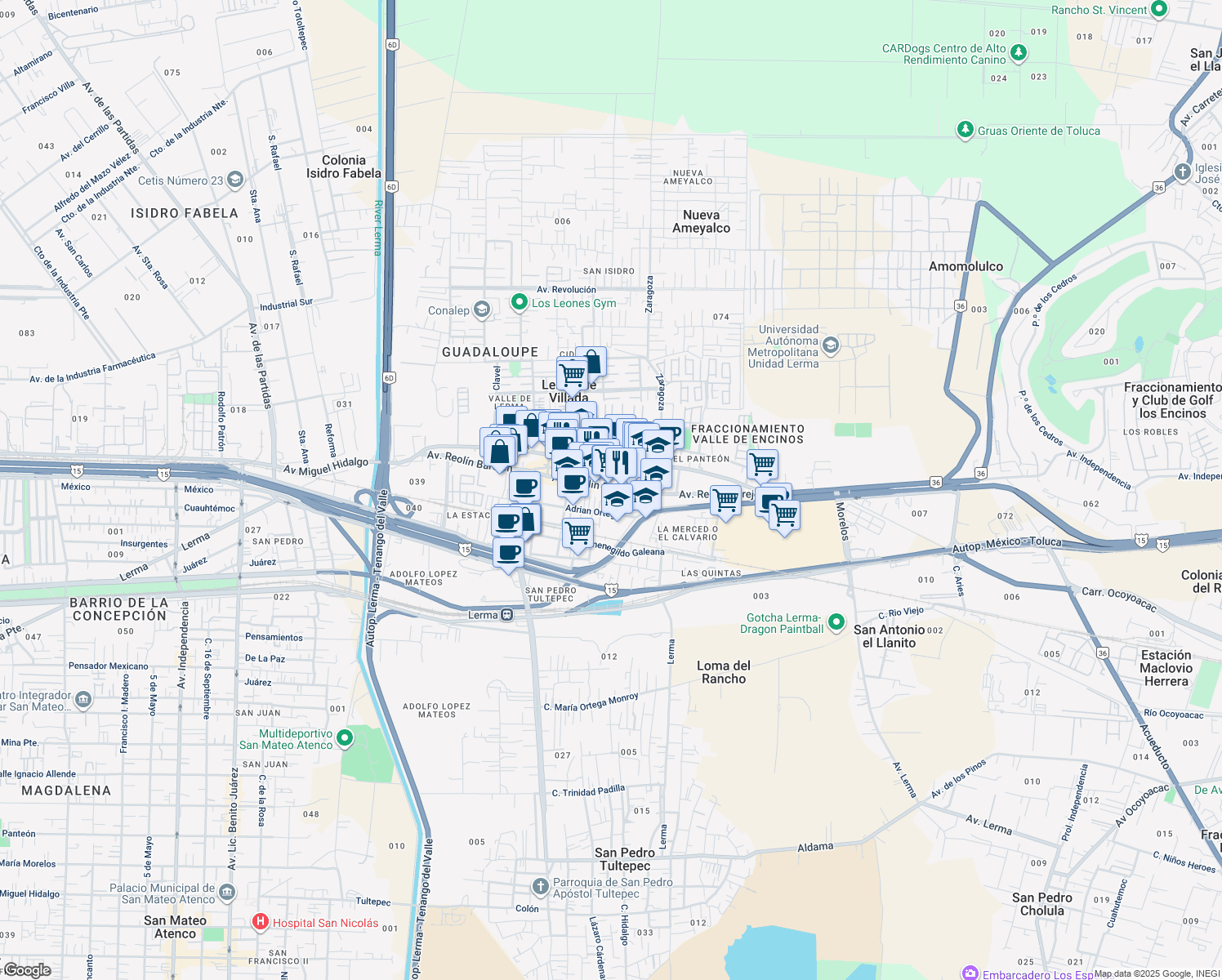 map of restaurants, bars, coffee shops, grocery stores, and more near 22 Reolín Barejón Poniente in Lerma de Villada