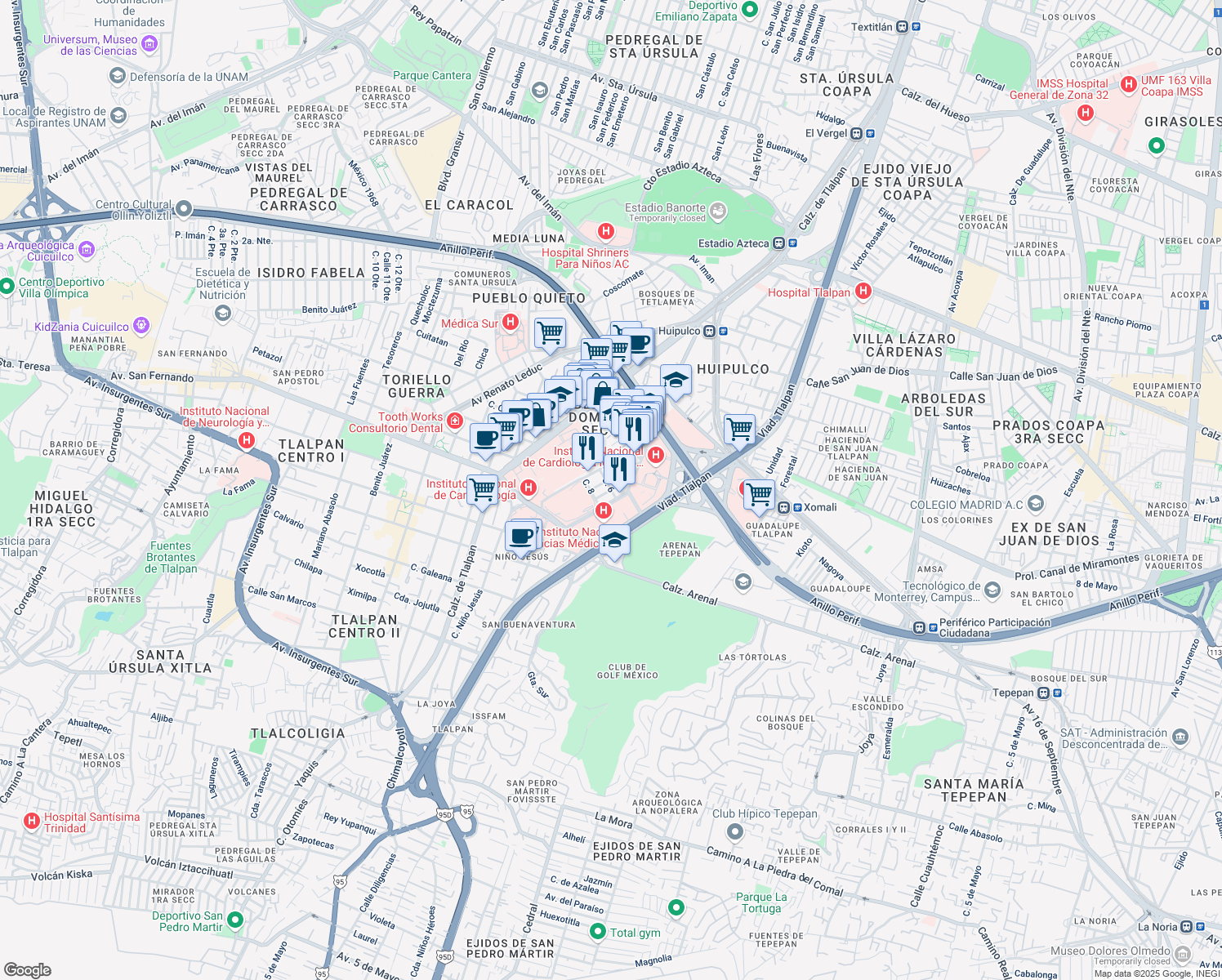 map of restaurants, bars, coffee shops, grocery stores, and more near 15 in Mexico City