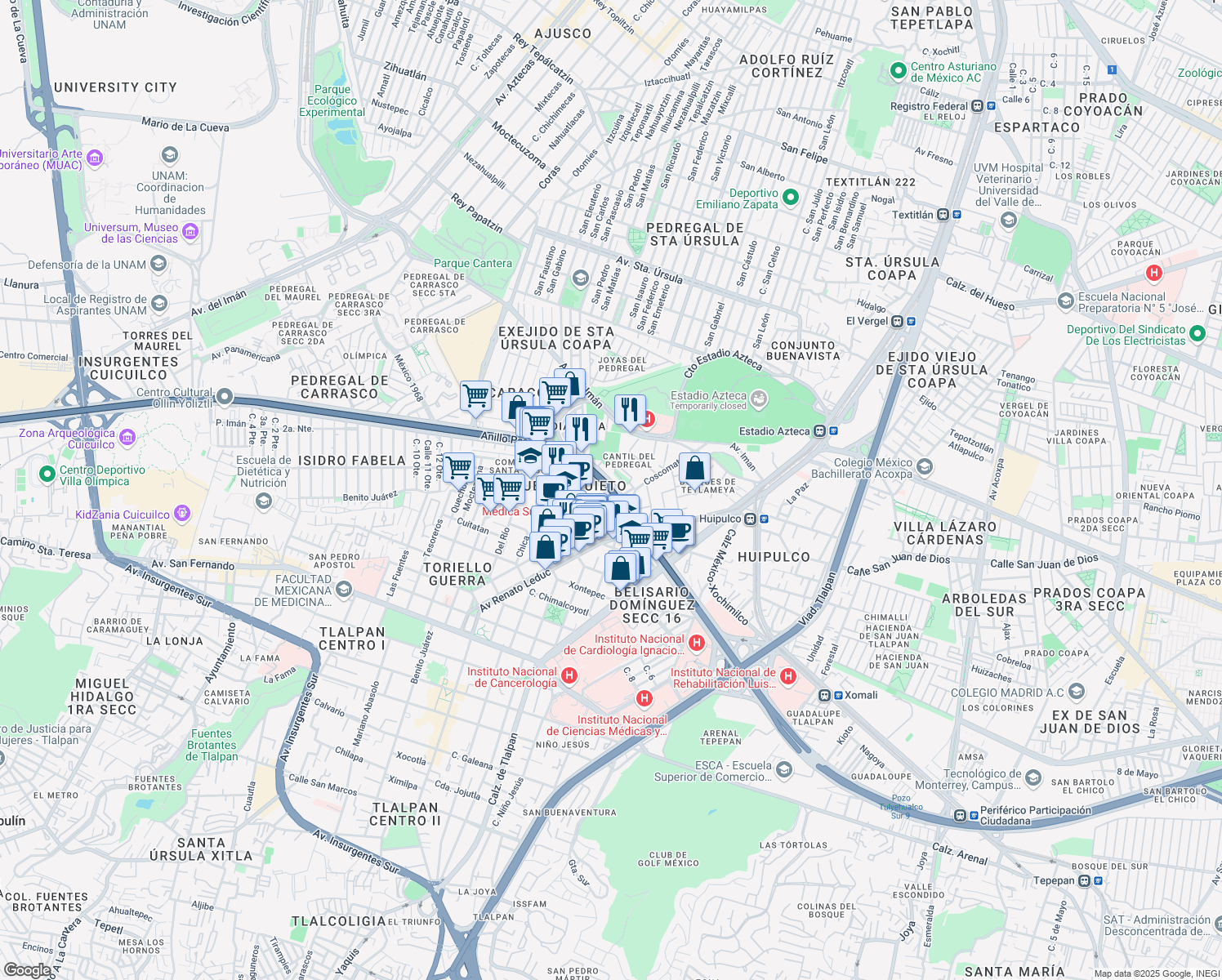 map of restaurants, bars, coffee shops, grocery stores, and more near Anillo Periférico (Blvd. Adolfo López Mateos) in Ciudad de México