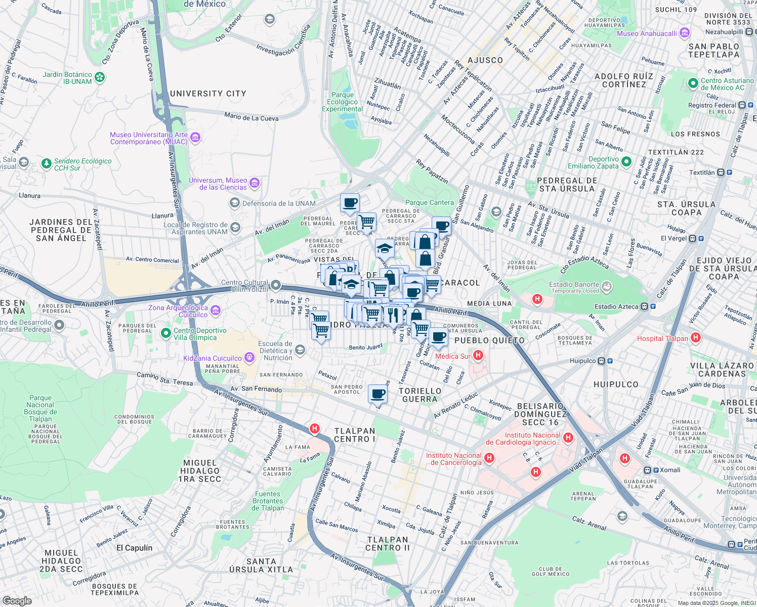 map of restaurants, bars, coffee shops, grocery stores, and more near in Mexico City