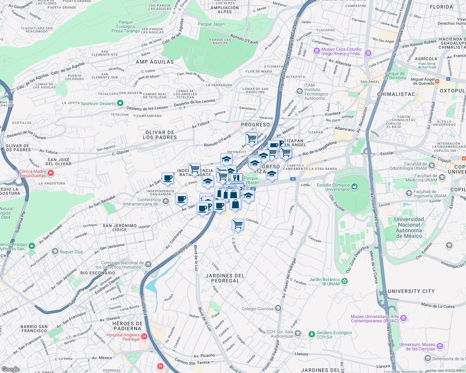 map of restaurants, bars, coffee shops, grocery stores, and more near 96 Popotla in Mexico City