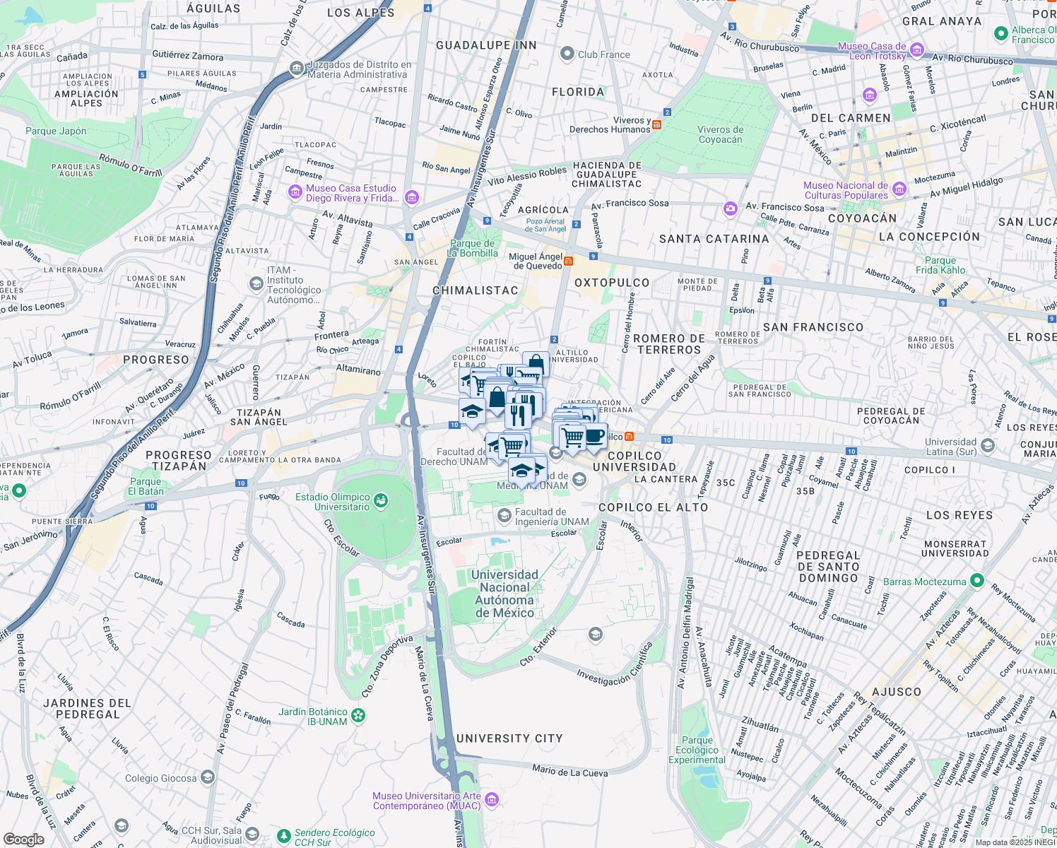 map of restaurants, bars, coffee shops, grocery stores, and more near 17 Economía in Naucalpan de Juárez